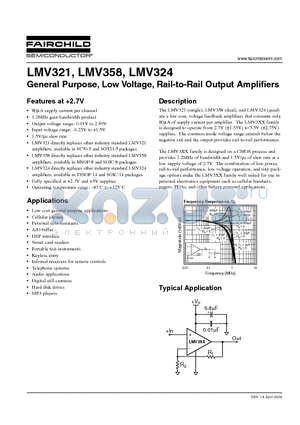 LMV321 datasheet - General Purpose, Low Voltage, Rail-to-Rail Output Amplifiers