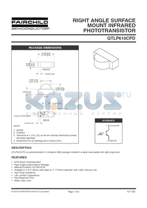 QTLP610CPD datasheet - RIGHT ANGLE SURFACE MOUNT INFRARED PHOTOTRANSISTOR