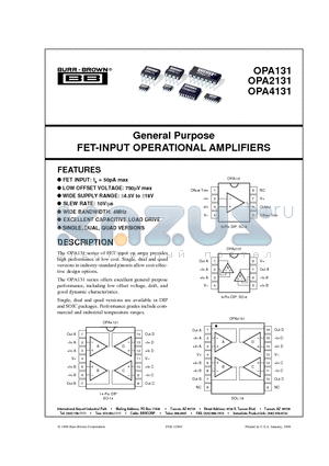 OPA2131PJ datasheet - General Purpose FET-INPUT OPERATIONAL AMPLIFIERS