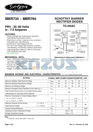 MBR750 datasheet - SCHOTTKY BARRIER RECTIFIER DIODES