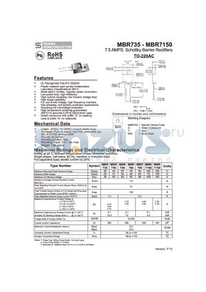 MBR750 datasheet - 7.5 AMPS. Schottky Barrier Rectifiers