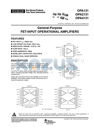 OPA2131UJ datasheet - General-Purpose FET-INPUT OPERATIONAL AMPLIFIERS