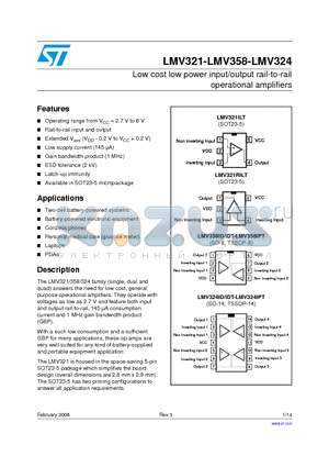 LMV321 datasheet - Low cost low power input/output rail-to-rail operational amplifiers