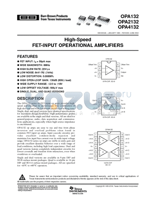 OPA2132 datasheet - High-Speed FET-INPUT OPERATIONAL AMPLIFIERS