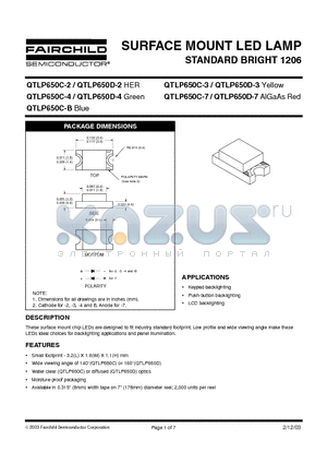 QTLP650C-2 datasheet - SURFACE MOUNT LED LAMP STANDARD BRIGHT 1206