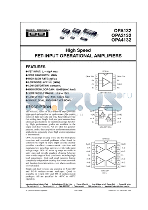 OPA2132PA datasheet - High Speed FET-INPUT OPERATIONAL AMPLIFIERS