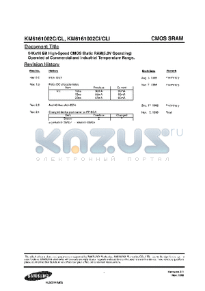 KM6161002CI datasheet - 64K x 16 Bit High-Speed CMOS Static RAM (5.0V Operating) Operated at Commercial and Industrial Temperature Range