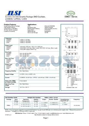 ISM64-61B8K1-155.520 datasheet - 3.2 mm x 5.0 mm Ceramic Package SMD Oscillator, LVCMOS / LVPECL / LVDS