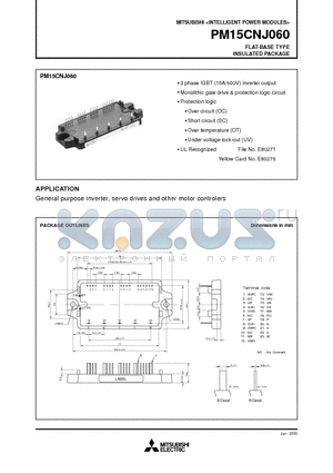 PM15CNJ060 datasheet - INTELLIGENT POWER MODULES FLAT-BASE TYPE INSULATED PACKAGE