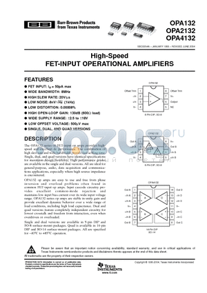 OPA2132UE4 datasheet - High-Speed FET-INPUT OPERATIONAL AMPLIFIERS