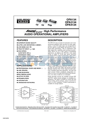 OPA2134PA datasheet - High Performance AUDIO OPERATIONAL AMPLIFIERS