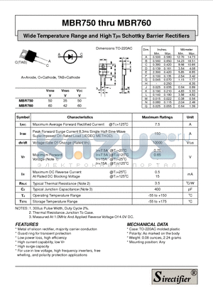 MBR760 datasheet - Wide Temperature Range and High Tjm Schottky Barrier Rectifiers
