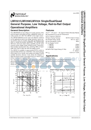LMV321M5 datasheet - General Purpose, Low Voltage, Rail-to-Rail Output Operational Amplifiers