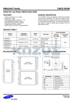 KM62256CLGI-7 datasheet - 32Kx8 bit Low Power CMOS Static RAM