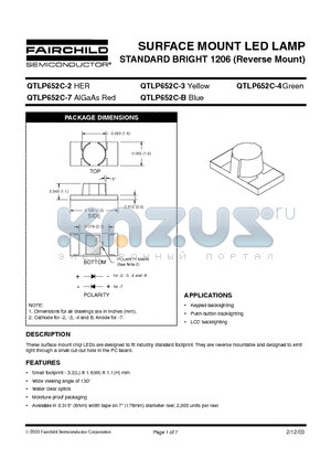 QTLP652C-2 datasheet - SURFACE MOUNT LED LAMP STANDARD BRIGHT 1206 (Reverse Mount)