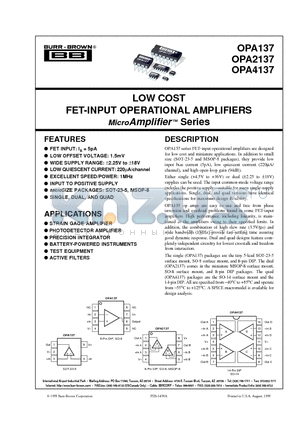 OPA2137UA datasheet - LOW COST FET-INPUT OPERATIONAL AMPLIFIERS MicroAmplifier  Series