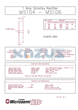 MS105 datasheet - 1 Amp Schottky Rectifier