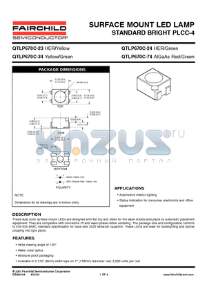 QTLP670C-24TR datasheet - SURFACE MOUNT LED LAMP STANDARD BRIGHT PLCC-4