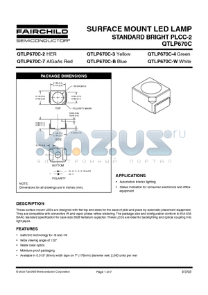 QTLP670C-4 datasheet - SURFACE MOUNT LED LAMP