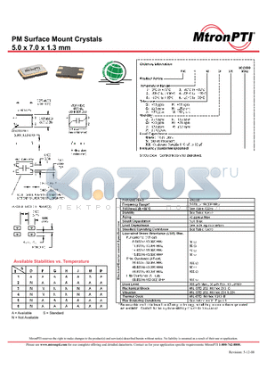 PM1FGS datasheet - Surface Mount Crystals 5.0 x 7.0 x 1.3 mm