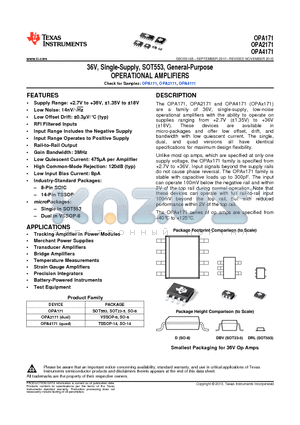 OPA2171 datasheet - 36V, Single-Supply, SOT553, General-Purpose OPERATIONAL AMPLIFIERS