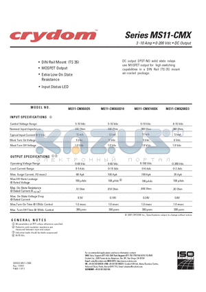 MS11-CMX60D5 datasheet - 3 -10 Amp  0-200 Vdc  DC Output