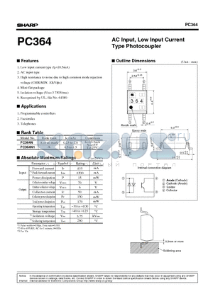 PC364 datasheet - AC Input, Low Input Current Type Photocoupler
