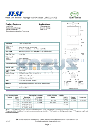 ISM65-2258BH-156.250 datasheet - 9 mm x 14 mm FR-4 Package SMD Oscillator, LVPECL / LVDS