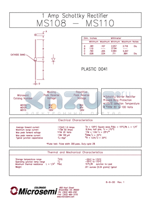 MS110 datasheet - 1 Amp Schottky Rectifier