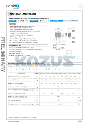 MBR8200D datasheet - D2PAK SURFACE MOUNTSCHOTTKY BARRIER RECTIFIER