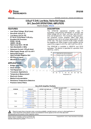 OPA2188AIDR datasheet - 0.03-lV/`C Drift, Low-Noise, Rail-to-Rail Output