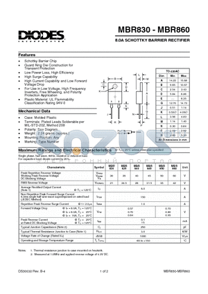 MBR835 datasheet - 8.0A SCHOTTKY BARRIER RECTIFIER