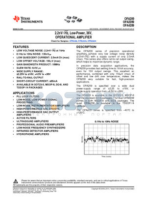 OPA2209AIDGKT datasheet - OPERATIONAL AMPLIFIER