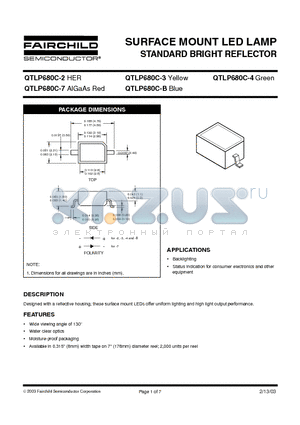 QTLP680C-2 datasheet - SURFACE MOUNT LED LAMP STANDARD BRIGHT REFLECTOR