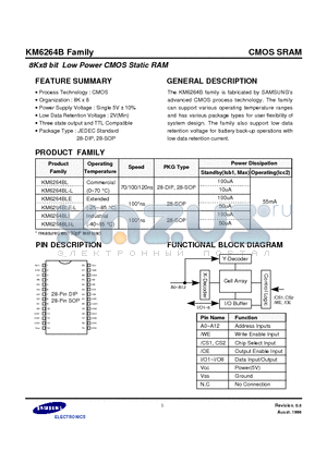 KM6264BLG-7L datasheet - 8Kx8 bit Low Power CMOS Static RAM