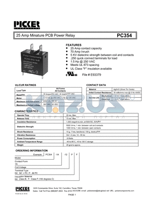 PC3541A-12P datasheet - 25 Amp Minature PCB Power Relay