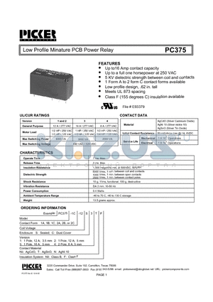 PC3751A-12S1T datasheet - Low Profile Minature PCB Power Relay