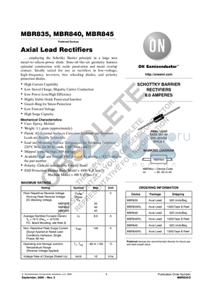 MBR845 datasheet - Axial Lead Rectifiers