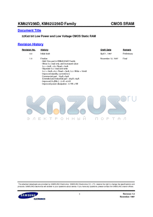 KM62U256D datasheet - 32Kx8 bit Low Power and Low Voltage CMOS Static RAM