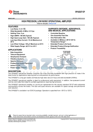 OPA2227-EP datasheet - HIGH PRECISION, LOW NOISE OPERATIONAL AMPLIFIER
