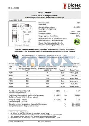 MS125 datasheet - Surface Mount Si-Bridge-Rectifiers Si-Br^kengleichrichter f^ die Oberfl^henmontage