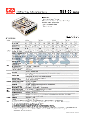 NET-50A datasheet - 50W Triple Output Switching Power Supply