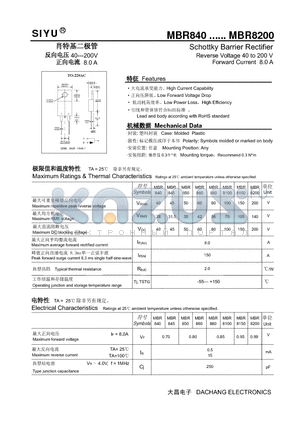 MBR860 datasheet - Schottky Barrier Rectifier Reverse Voltage 40 to 200 V Forward Current 8.0 A