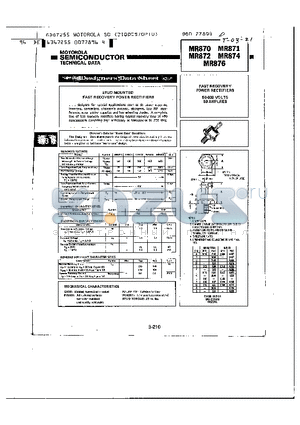 MBR874 datasheet - Fast Recovery POWER RECTIFIERS