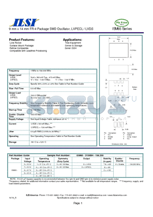 ISM65-3468AH-156.250 datasheet - 9 mm x 14 mm FR-4 Package SMD Oscillator, LVPECL / LVDS