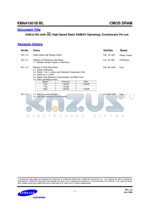 KM641001B-20 datasheet - 256Kx4 Bit (with OE) High Speed Static RAM(5V Operating), Evolutionary Pin out