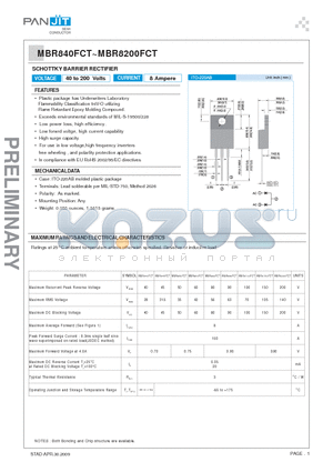 MBR890FCT datasheet - SCHOTTKY BARRIER RECTIFIER