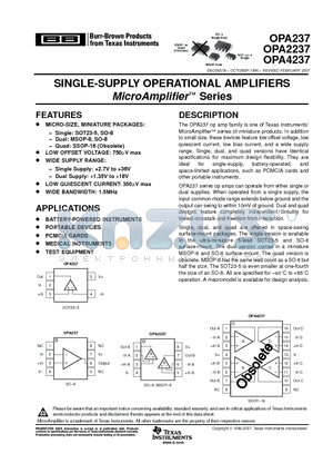 OPA2237UA datasheet - SINGLE-SUPPLY OPERATIONAL AMPLIFIERS MicroAmplifier Series