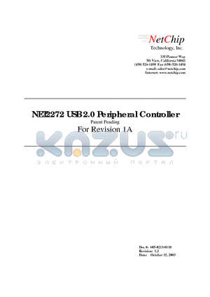 NET2272 datasheet - USB 2.0 Peripheral Controller