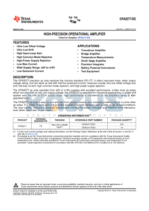 OPA2277 datasheet - HIGH-PRECISION OPERATIONAL AMPLIFIER
